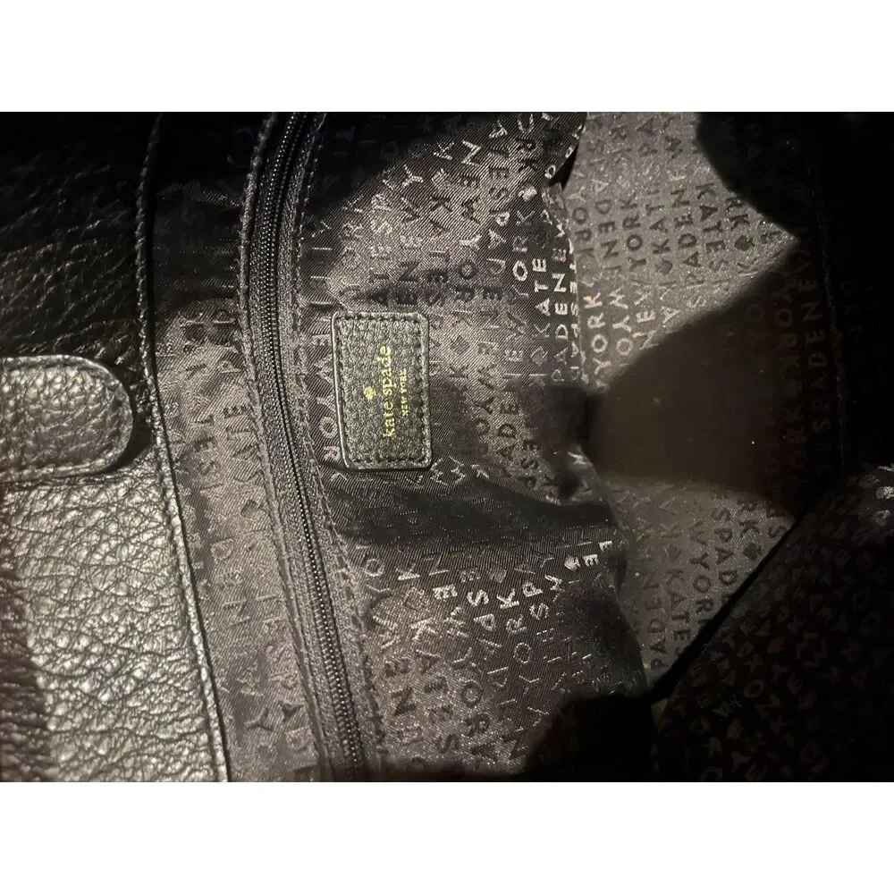 Kate Spade New York Black Pebbled Leather Double Zip Tote Bag Gold Hardware